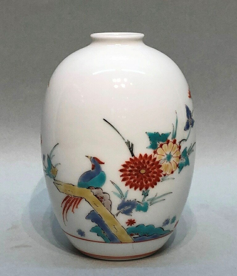 11代酒井田柿右衛門 人間国宝 染錦 花鳥図 大花瓶 二重渦福 角福 本物