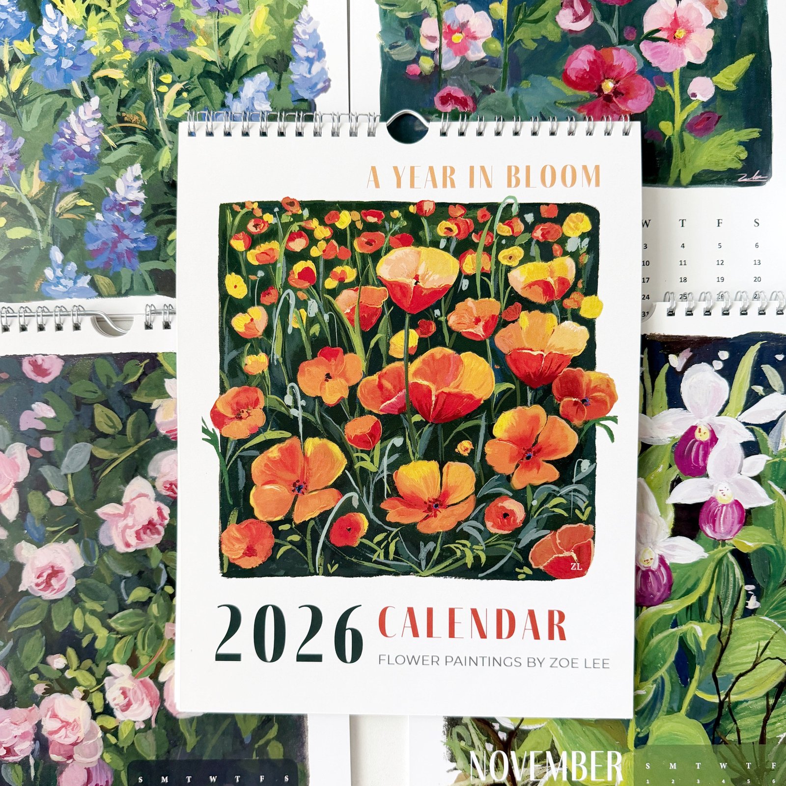 2026 Floral Art Wall Calendar – Flower Collection – Zoe Art Garden