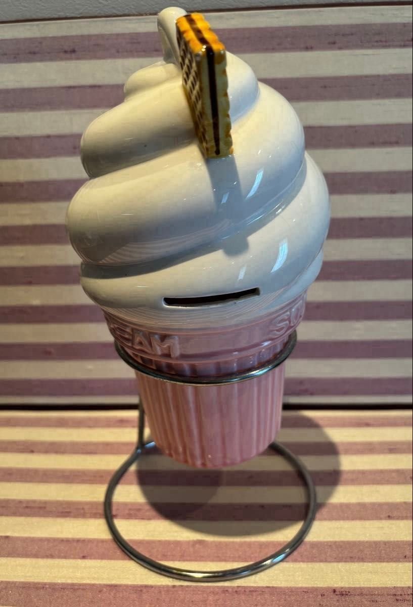 ソフトクリーム 置物 貯金箱 陶器製 昭和レトロ アンティーク 1980年代