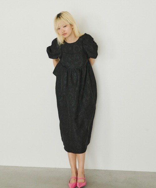 バブルスリーブジャガードドレス / bubble sleeve jacquard dress