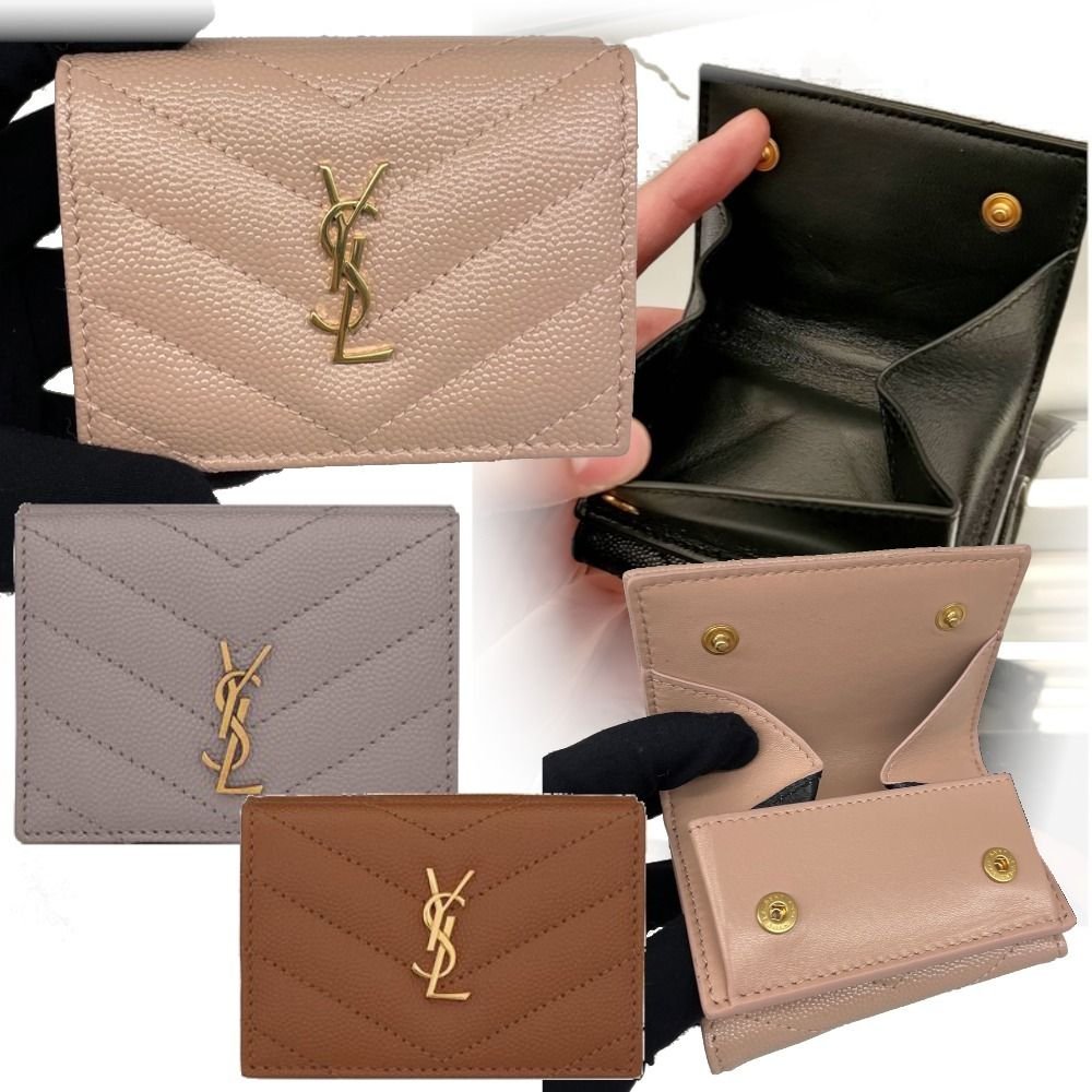 Saint Laurent【関税込み】3つ折りYSLロゴ ミニ財布 希少カラー