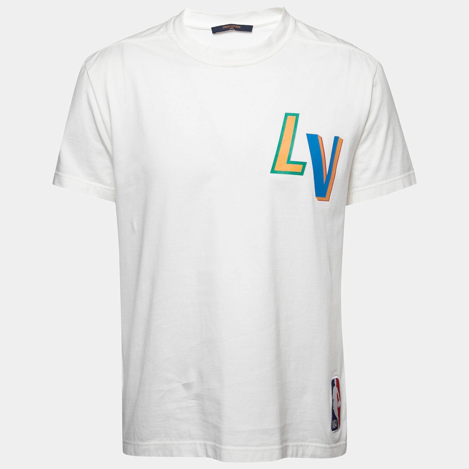 Louis Vuitton White Cotton Logo Printed NBA Short Sleeve T-Shirt S
