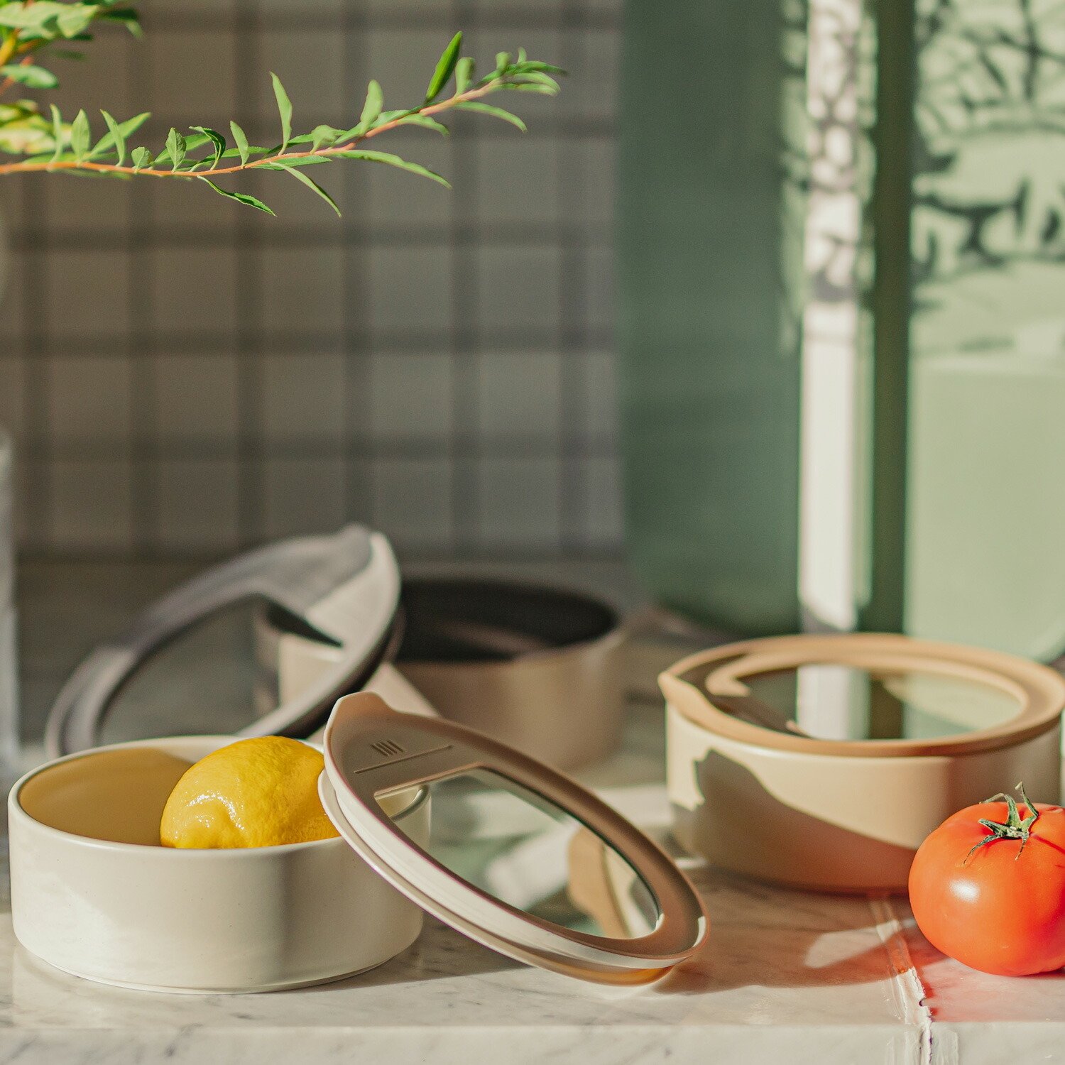 FIKA ONE 陶磁器製 陶器 食品 保存容器 サンドベージュ 冷蔵 冷凍 電子