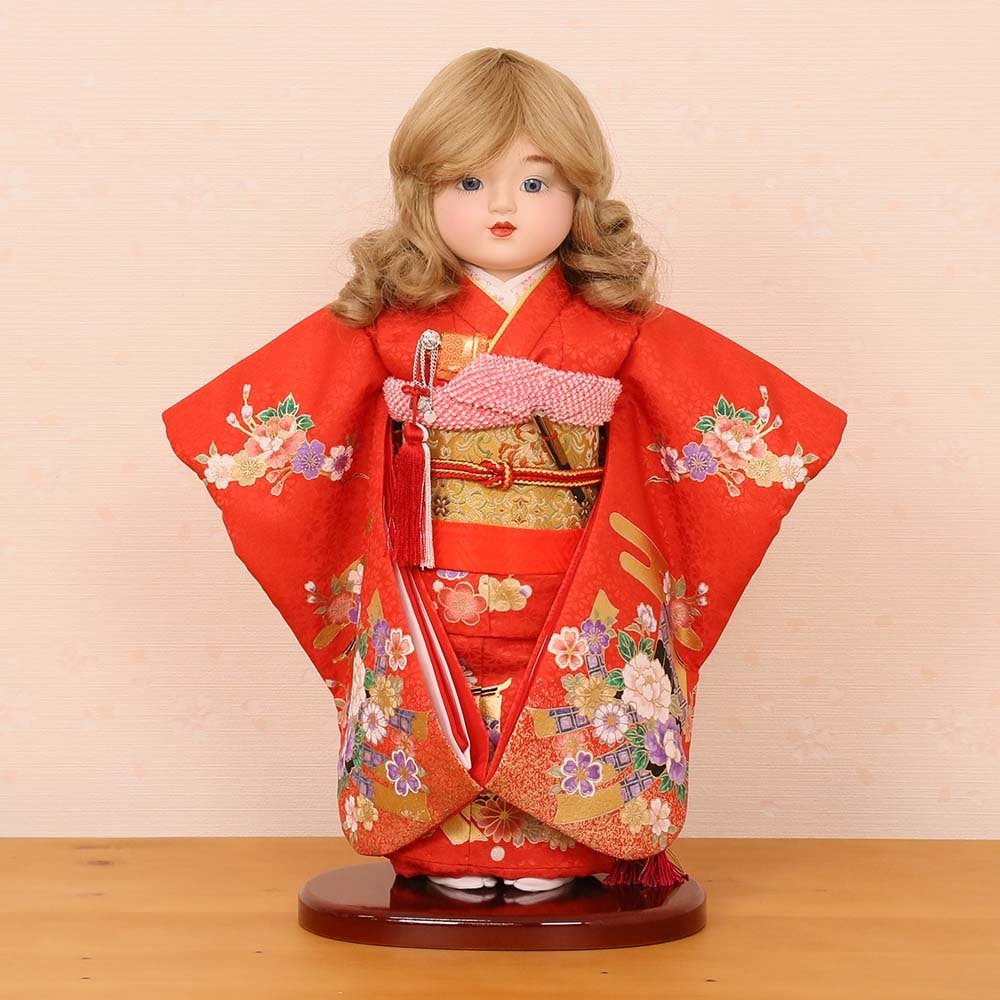値引き 人形 市松人形 齊藤公司作 13号 金彩友禅 13d-73a-blue