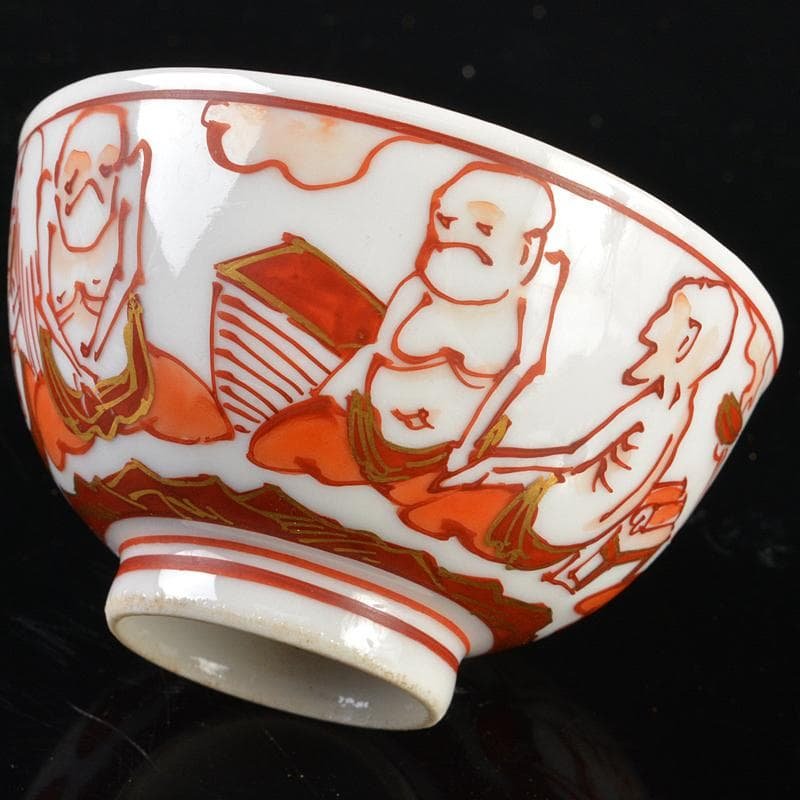 九谷焼 青木木米 聾米造 赤絵金彩 人物文 煎茶碗 十客 時代箱付 MR6559