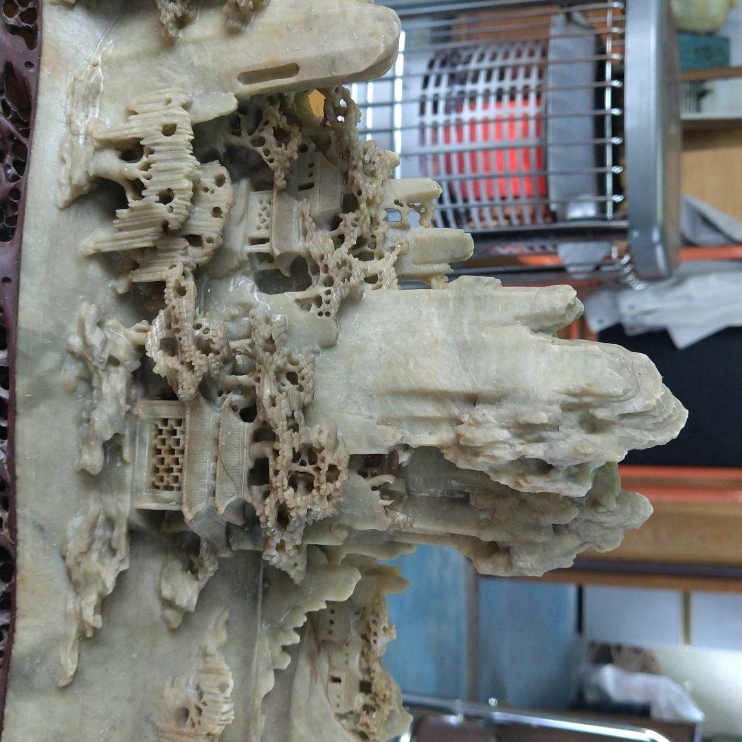 石彫刻 セール中 天然石 綠石彫刻瓢箪 置物彫刻 木製台座付き 天然石 綠