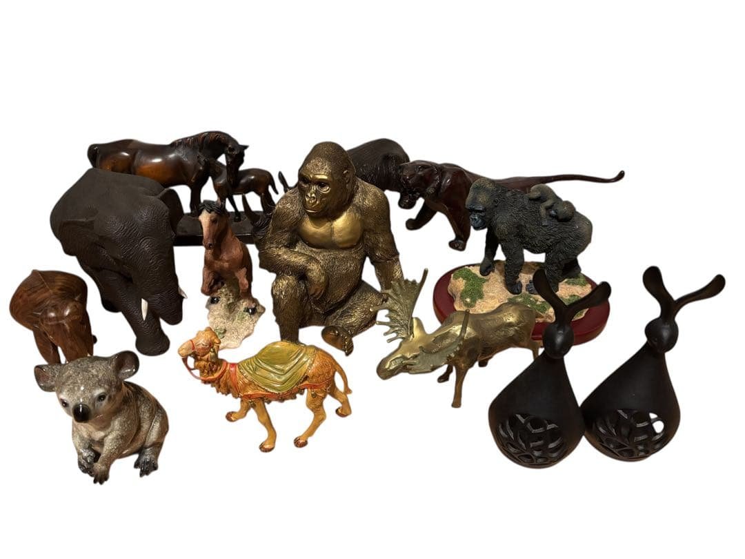 #動物 置物 13体まとめ売り/象 ラクダ、うさぎ、ゴリラ、コアラ　S-B12 動物 置物 13体まとめ売り/象 ラクダ、うさぎ、ゴリラ、コアラ 木製