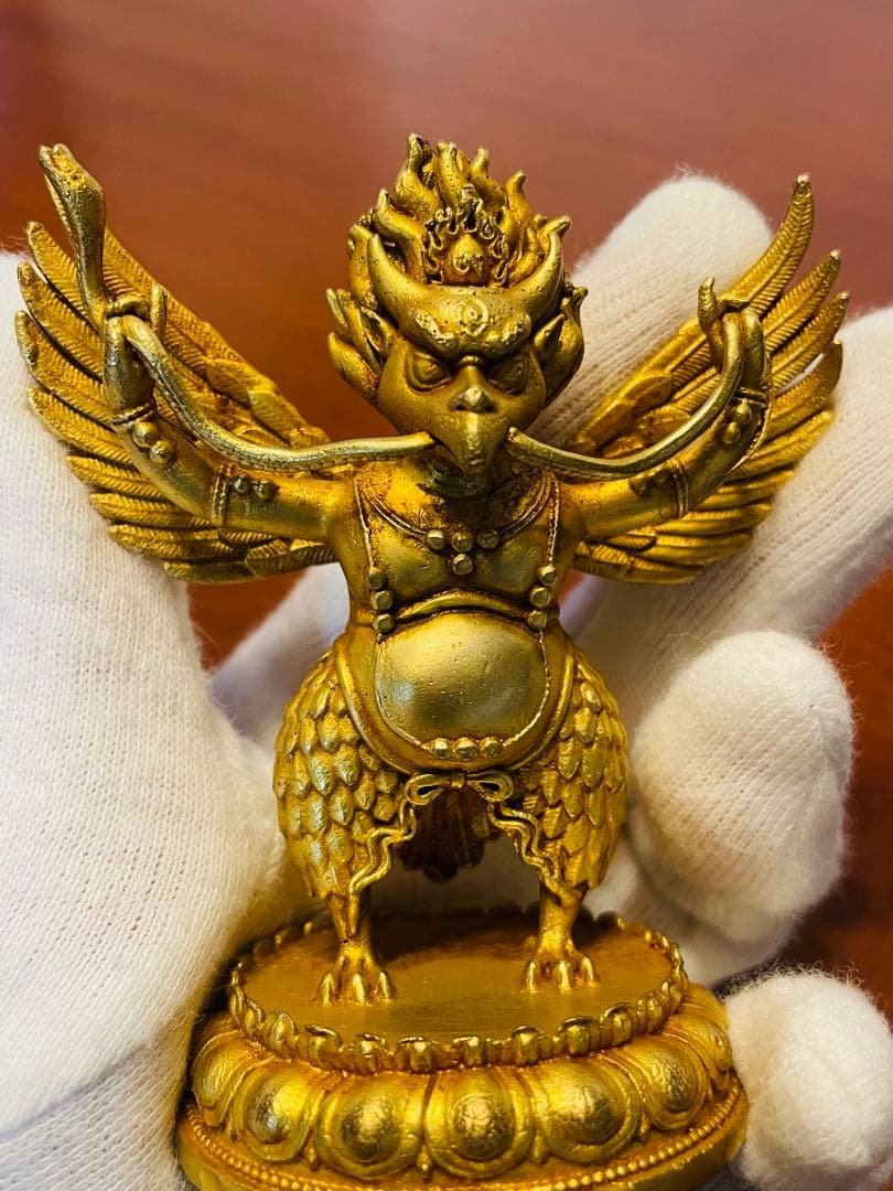 ＜チベット密教 新品1点物＞鍍金 ガルーダ（迦楼羅／金翅鳥）尊像 不死鳥