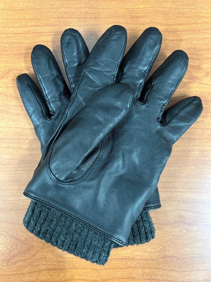 Dents 黒 レザー 手袋 ニットカフ付き M